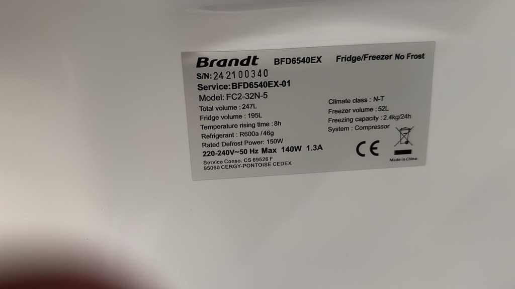 BFD6540EX-01 FRIGORÍFICO 166X55 CM BRANDT NO FROST INOXIDABLE 