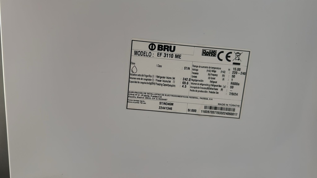 EF3110ME FRIGORÍFICO 173X60 CM BRU CÍCLICO BLANCO