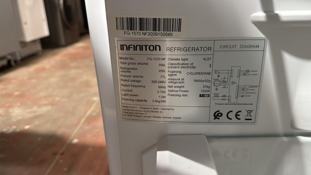 FG-1570NF FRIGORÍFICO 170X60 CM INFINITON NO FROST BLANCO