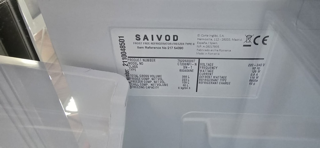 CT206NFI FRIGORIFICO COMBI 200X60 SAIVOD ACERO INOX NO FROST 